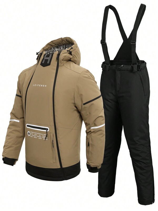 Uomo con grafica lettera con cappuccio Giacche & Jumpsuit salopette