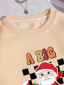 INAWLY Plus Christmas Print Drop Shoulder Sweatshirt Pullover Fall Sweatshirt - Apricot - View 3