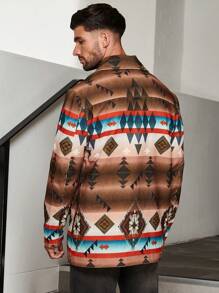 Manfinity VCAY 宽松男士几何印花披肩领双口袋大衣 - 彩色 - 查看 2