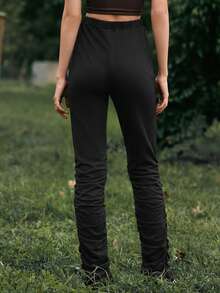 SHEIN EZwear Solid Stacked Trousers - Black - View 2