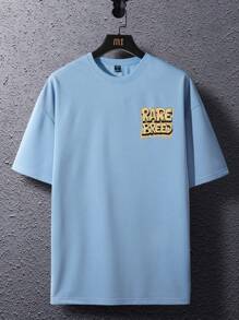 Manfinity Homme Men Casual Letter Graphic Drop Shoulder Tee - Dusty Blue - View 4