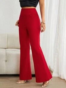 SHEIN Essnce High Waist Flare Leg Pants - Red - View 3
