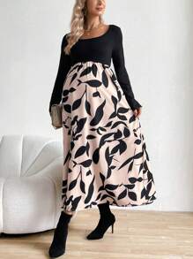 SHEIN Plus Leaf Print Scoop Neck Dress - Multicolor - View 2