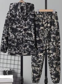 男大童1入組字母圖案連帽夾克和1入組長褲 - 彩色 - 查看 2