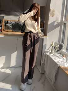 DAZY 纯色落肩毛衣、长袖上衣、秋装 - 杏色 - 查看 9