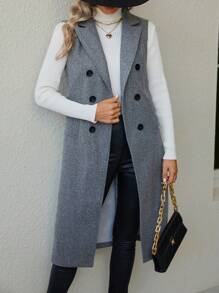 SHEIN Frenchy Đôi ngực Cổ bẻ Đôi ngực Áo khoác vest - Xám - Xem 1