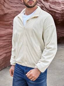 Manfinity Homme Quá lớn Nam Dây kéo Thả vai Áo khoác - Màu be - Xem 3