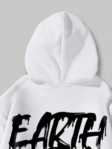 ROMWE MEN Street Life Men Slogan Graphic Drawstring Thermal Lined Hoodie - White - View 3