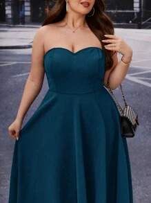 SHEIN Belle Plus Solid Tube Bridesmaid Dress - Dark Green - View 4
