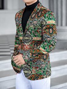 GENTILAND Nam In hoa Paisley Khăn quàng Ngực đơn Áo vest - màu xanh lá - Xem 6