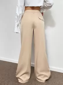 SHEIN EZwear 腰部抽繩闊腿褲 - 卡其色 - 查看 2