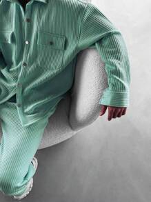 Manfinity Homme Nam 1 Miếng Túi có nắp Thả vai Vải to sợi Áo khoác kiểu sơ mi - Màu xanh lam - Xem 7