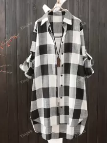 Plaid Buffalo Wysokie niskie obszycie Koszula Bez koszulki