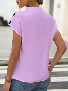 EMERY ROSE Floral Print Batwing Sleeve Notched Neckline Blouse - Purple - View 2