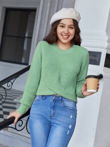 青少年女孩交叉圍裹條紋針織套頭毛衣 - 薄荷綠 - 查看 5