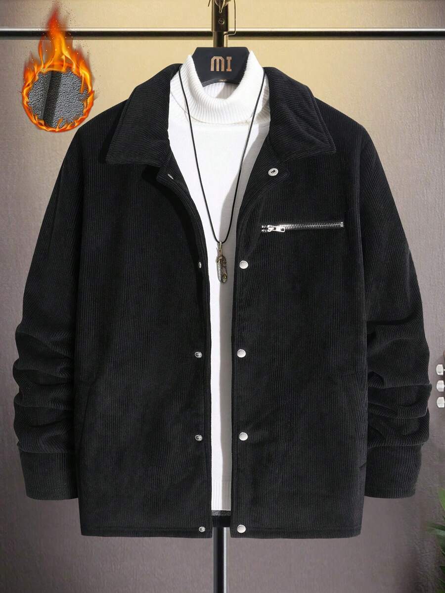 Manfinity Hypemode Nam 1 Miếng Cúc bấm Mặt trước Vải to sợi Áo khoác - màu đen - Xem 1