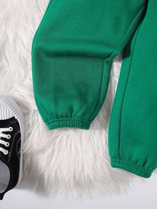 SHEIN Young Boy Letter Graphic Hoodie & Sweatpants - Green - View 5