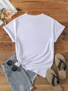 SHEIN EZwear Plus Heart And Butterfly Print Tee - White - View 2