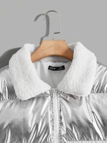 Manfinity RebelGame Oversized Men's Borg Collar Zip-Up Metallic Padded Coat - White - View 4