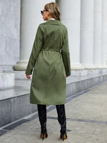 SHEIN Clasi 捲邊袖腰部抽繩風衣外套 - 軍綠色 - 查看 2