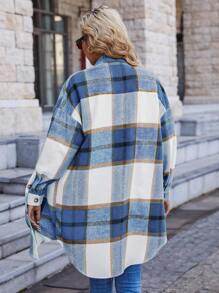 SHEIN LUNE Plaid Print Drop Shoulder Overcoat - Blue - View 2