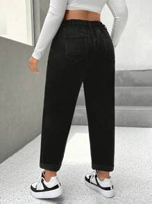 SHEIN ICON Plus High Waist Mom Fit Jeans - Black - View 2