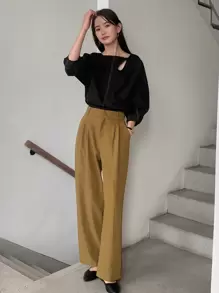 FRIFUL Cut Out Top-stitching Drop Shoulder Blouse - Black - View 6
