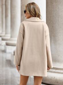 SHEIN LUNE Lapel Neck Drop Shoulder Double Button Overcoat - Apricot - View 2