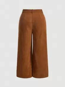 SHEIN MOD Plus High Waist Wide Leg Pants - Khaki - View 2