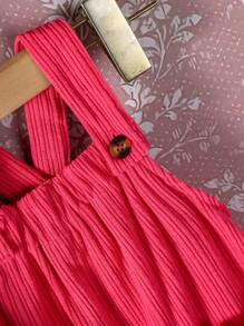 Bebezinha Impressão Floral Acabamento De Babados Bodysuit & Gráfico de Cartoon Vestido Overall & Testeira - Pink - Visão 7