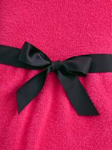 SHEIN Tween Girl Ruffle Neck Belted Trench Sweater Dress - Hot Pink - View 4