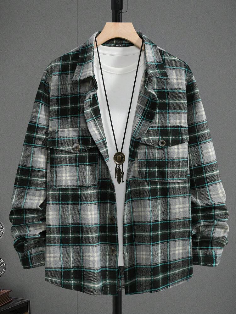 Manfinity Homme Men Plaid Print Flap Pocket Overcoat Without Tee - Multicolor - View 3
