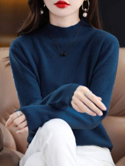 100% Merino Wool Women Sweater, Soft & Warm, Turtleneck Pullover, Autumn/Winter, Seamless One-Piece Design Casual