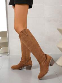 Damen Veloursleder Mittelhoch Chunky Absatz Spitzschuh Kniestiefel/Chelsea Stiefel, Herbst/Winter