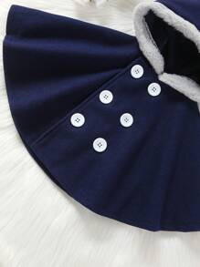 SHEIN 男嬰雙排釦毛茸邊披肩連帽花呢外套 - 藏蓝色 - 查看 4