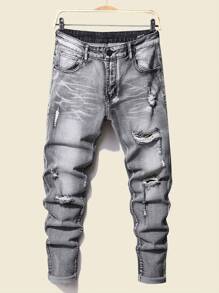 Quần Jeans Skinny Jeans Rách Sờn - Màu xám đen - Xem 1