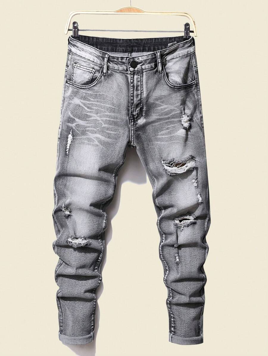 Quần Jeans Skinny Jeans Rách Sờn - Màu xám đen - Xem 1