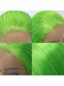 萬聖節黑暗輝光粘液螢光綠直筒人類頭髮13x4透明蕾絲正面假髮 - SGreen - 查看 6