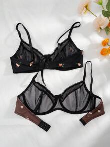 2packs Floral Print Underwire Bra Lingerie - Multicolor - View 3