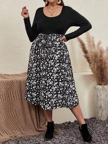 SHEIN VCAY Hơn In hoa Ditsy Váy có thắt lưng - Nhiều màu - Xem 6