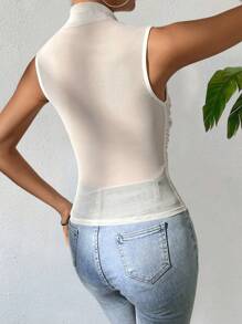SHEIN Essnce Mock Neck Ruched Tank Top - White - View 2