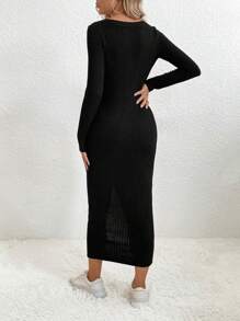 SHEIN Maternity Casual Commuter Solid Color Front Button Dress - Black - View 2