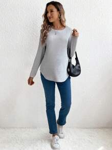 SHEIN Maglietta a maniche lunghe tinta unita basic da maternità, per uso casual quotidiano