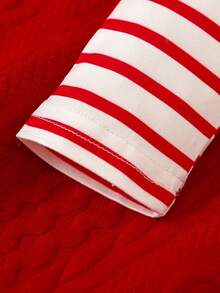 SHEIN Baby Girl Striped & Elk Embroidery Fluffy Jumpsuit - Multicolor - View 3