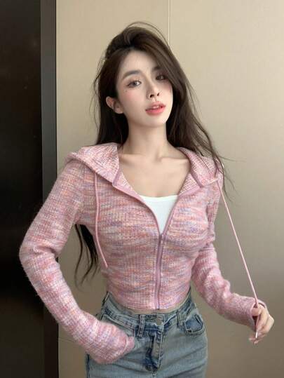 DAZY Sudadera corta con capucha con cremallera y cordón, estampado de espacio, ropa de otoño