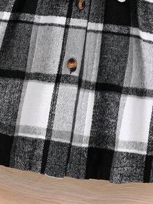 SHEIN Cô gái Tween Kẻ sọc Trang trí Fuzzy áo có mũ Thắt lưng Áo khoác - Màu be - Xem 3