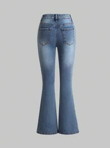 Chica preadolescente Jeans de pierna amplia desgarro - Azul lavado medio - Ver 2