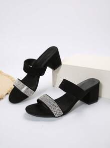 nueva llegada dorado tono punta redonda grueso tacón Mules de mujeres tacón alto Zapatillas