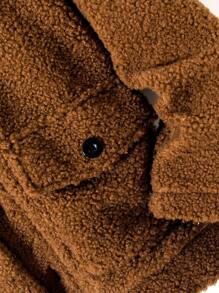 男大童1入組翻蓋口袋絨毛外套 - 棕色 - 查看 5