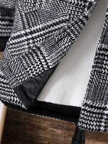 Tween Boy 1pc Houndstooth Dual Pocket Hooded Overcoat - Black - View 5